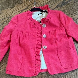 J. Crew Pink Ruffle Blazer jacket WOOL Red Sz 2